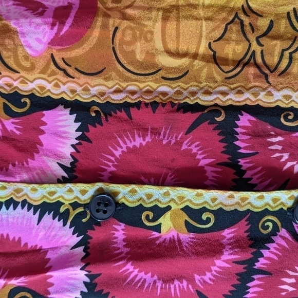 Vintage silk blend bright abstract floral print silk shirt Carmen back Large T3 - Picture 2 of 8